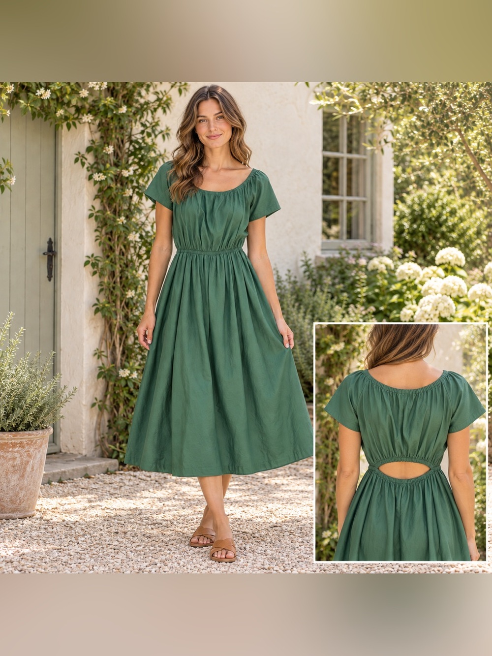 Universal Thread Women’s M Green Cotton Cutout Back Midi Dress Cottagecore